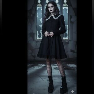 House of Widow Dolls Kill dress lace Ruffle back trim size small, runs bigger.